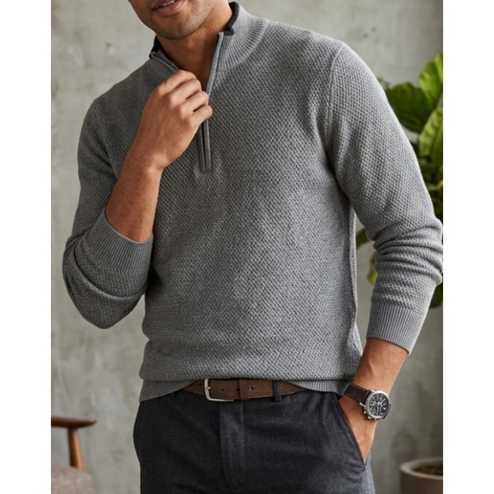 Nickel & iron New York sweater gray quarter-zip design with a textured knit Sz L